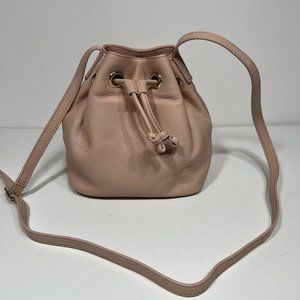 Talbots Crossbody 100% Leather Bucket Bag Dusty Pink Drawstring Size Small